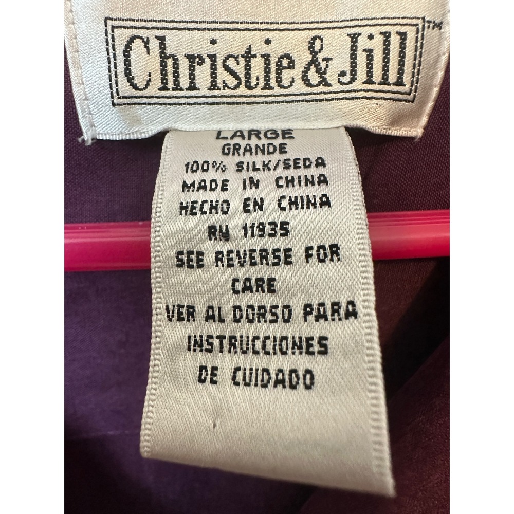 Christie & Jill Womens Plum Purple 100% Silk Button Down Blouse Shirt Large - Picture 3 of 7